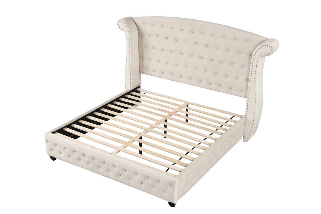 SOPHIA Crystal Tufted Full 5 Pc Bed Made with Wood in Cream (NJ INVENTORY)