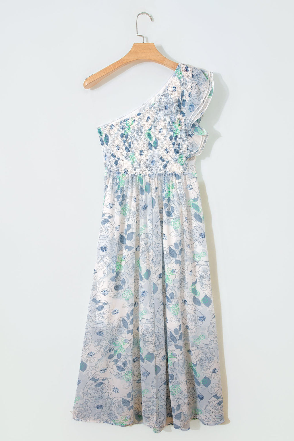 Floral Ruffle One Shoulder Maxi Dress