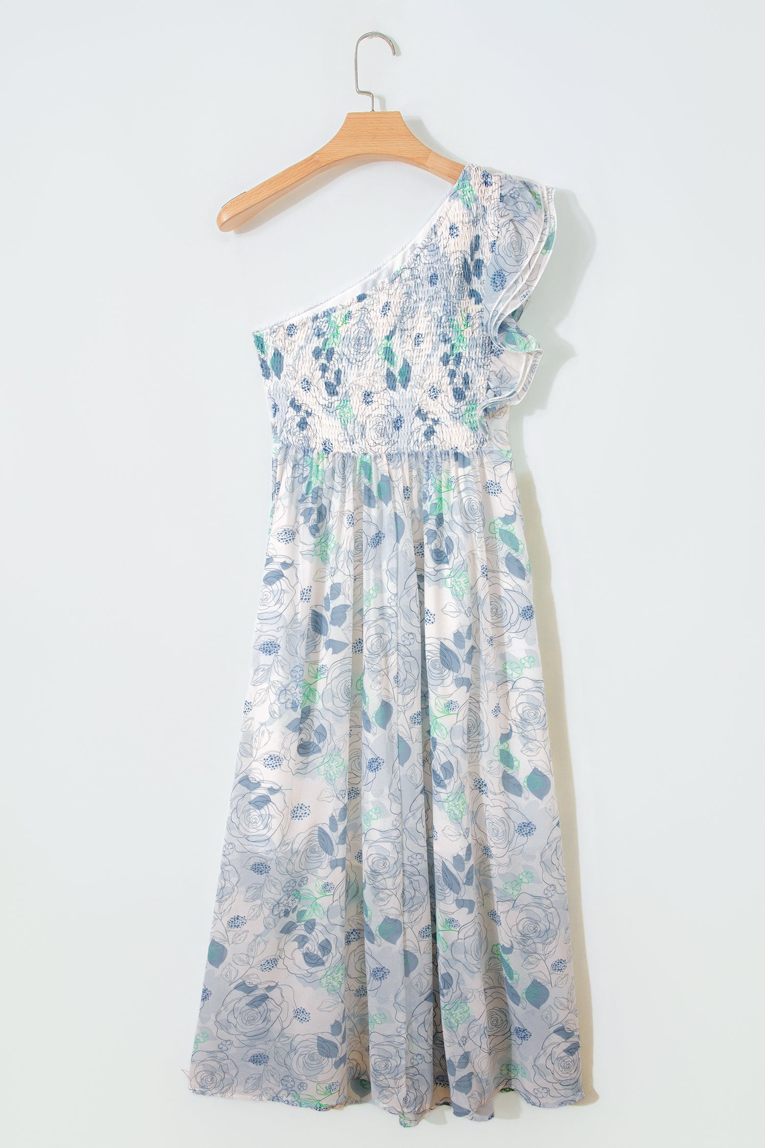 Floral Ruffle One Shoulder Maxi Dress
