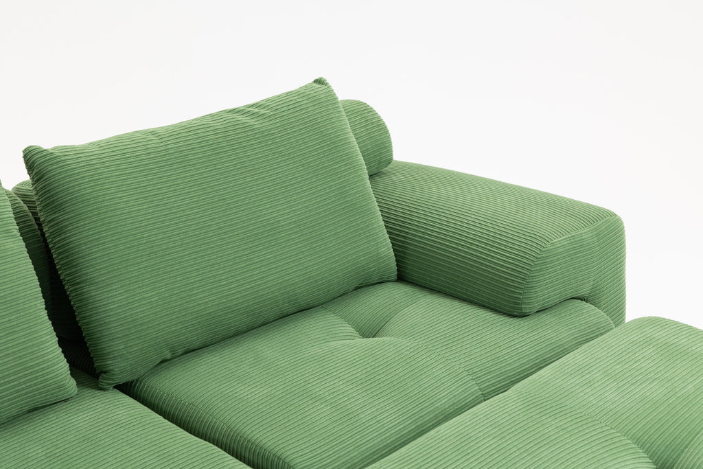 L-Shaped Sectional Couches for Living Room with Memory Foam & Steel Frame - No Assembly Convertible Sofa Bed, Corduroy Fabric Compression Sofa, Modular Couch for Apartments,Bedrooms,Home Theate,Green