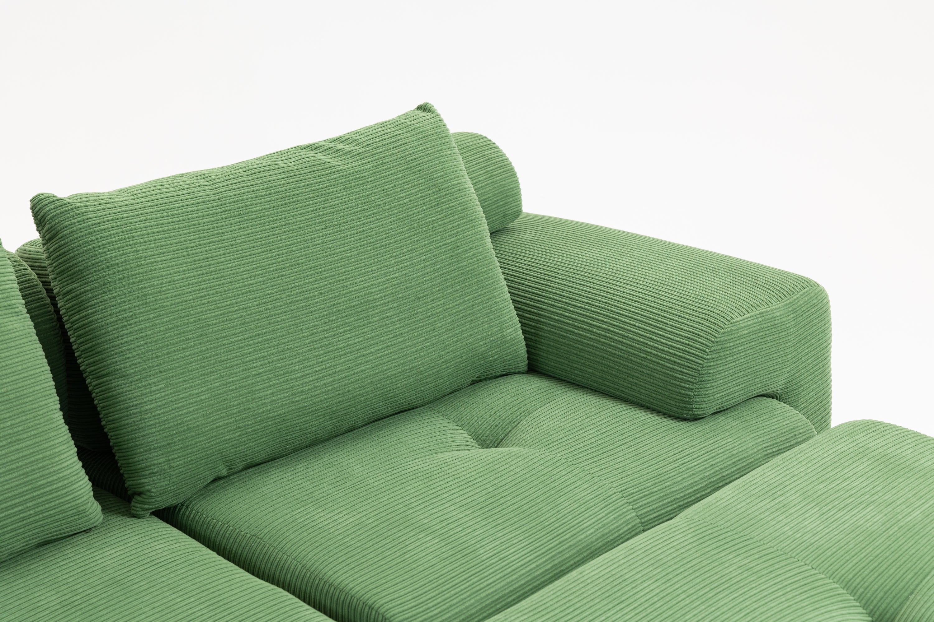 L-Shaped Sectional Couches for Living Room with Memory Foam & Steel Frame - No Assembly Convertible Sofa Bed, Corduroy Fabric Compression Sofa, Modular Couch for Apartments,Bedrooms,Home Theate,Green