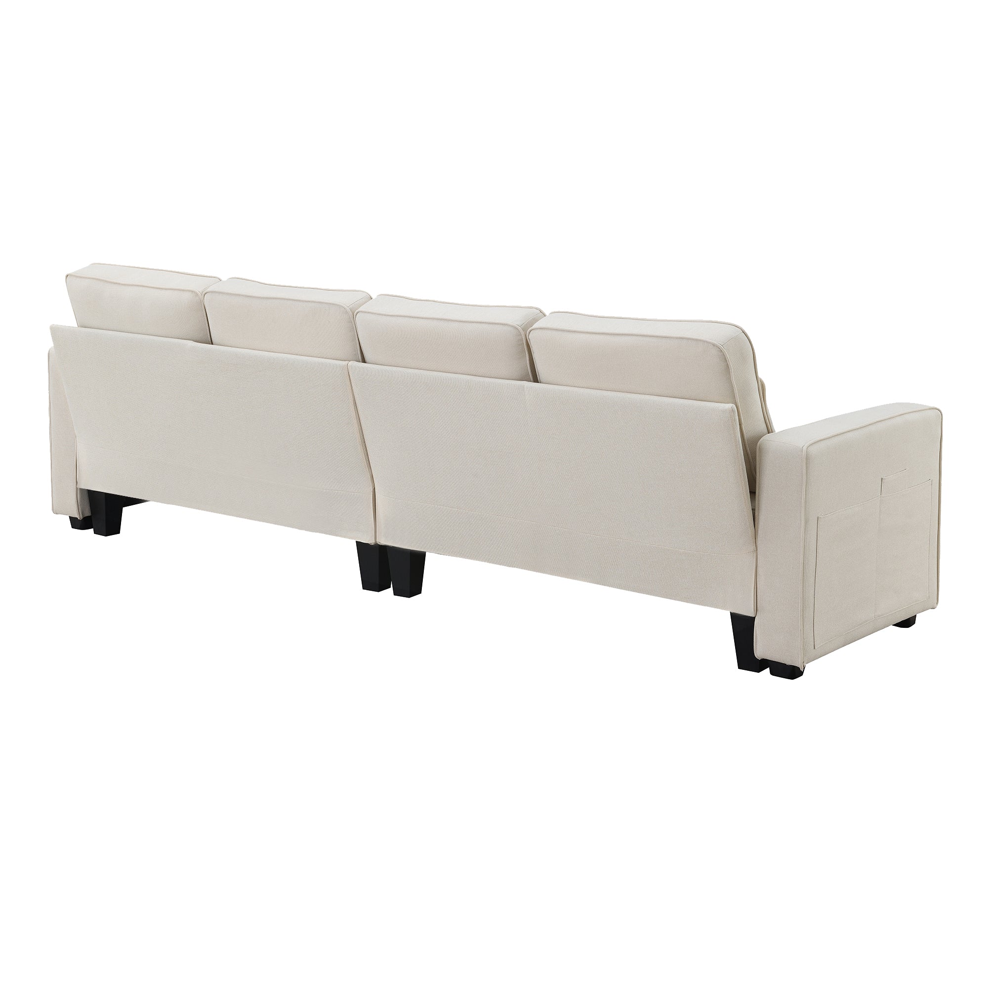 [VIDEO provided] [New] 104' 4-Seater Modern Linen Fabric Sofa with Armrest Pockets and 4 Pillows,Minimalist Style Couch for Living Room, Apartment, Office,3 Colors
