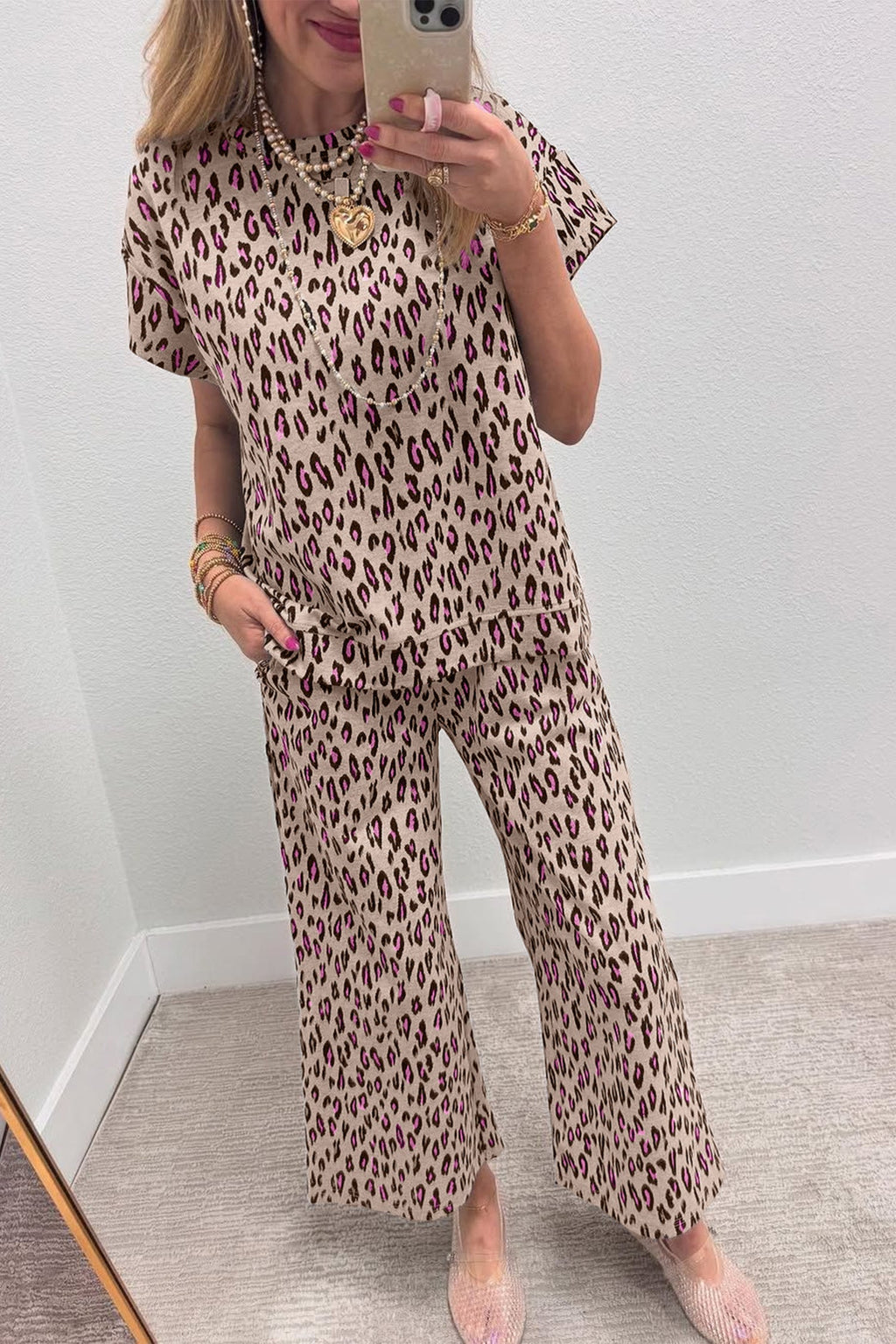 Leopard Short Sleeve Tee & Pants Set