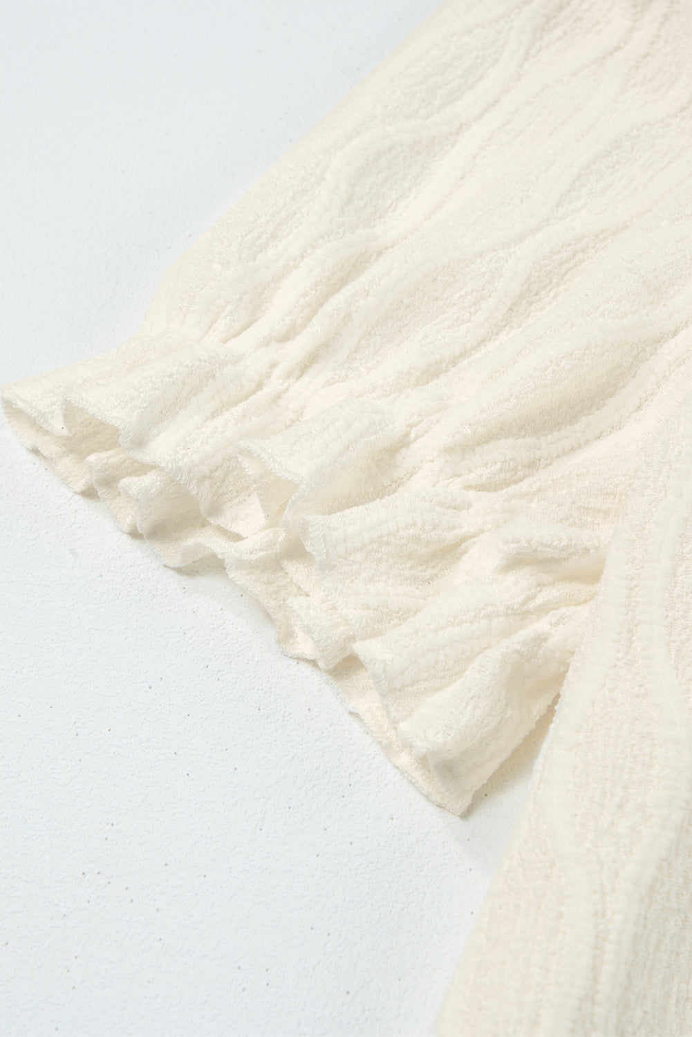 Solid Textured Notch Neck Puff Sleeve Blouse