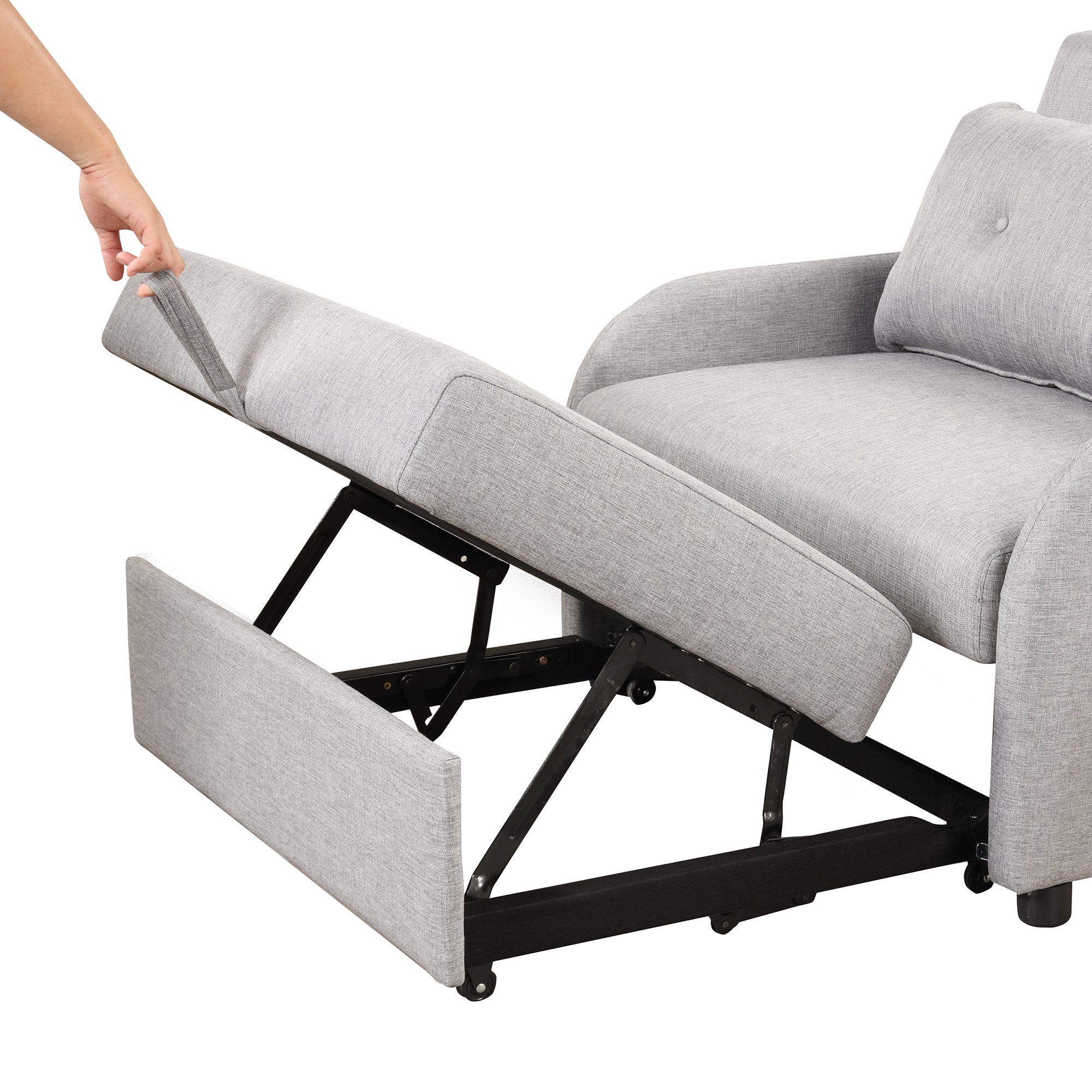 3-in-1 Pull Out Sofa Sleeper with Wing Table and USB Charge, Gray Linen, Iron Frame, 36.2-71.7'D x 42.9'W x 35.8'H