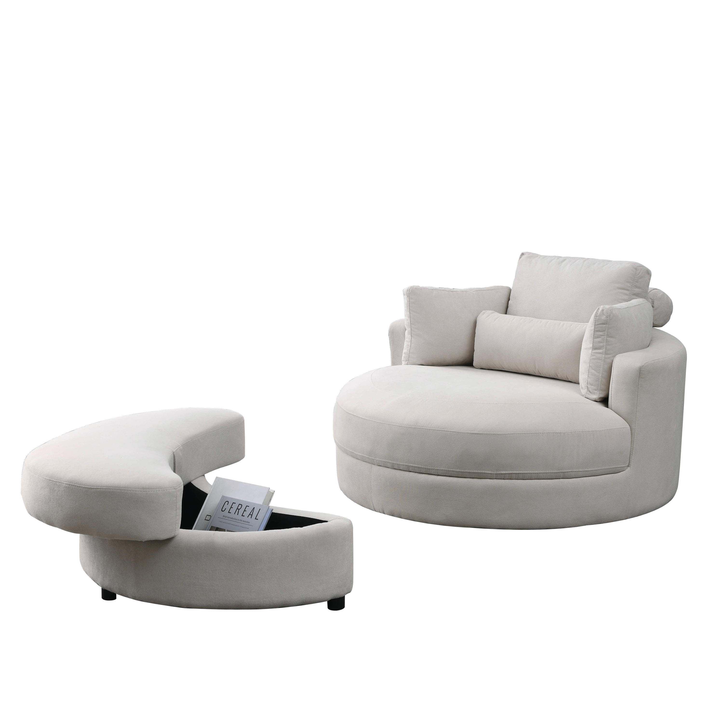 [Video] Welike Swivel Accent Barrel Modern Sofa Lounge Club Big Round Chair with Storage Ottoman Linen Fabric for Living Room Hotel with Pillows