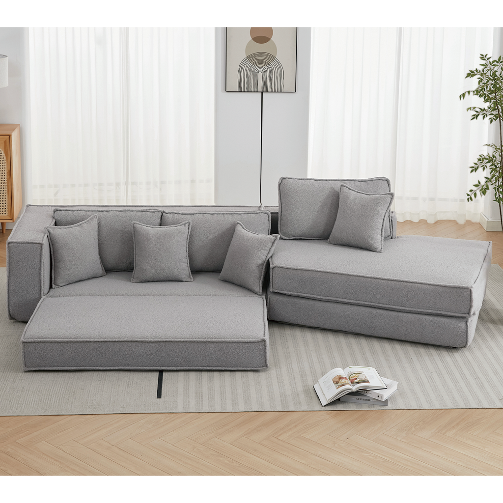 [NEW ARRIVED] [VIDEO PROVIDED]  Folding Convertible Out Sleeper Sofa Bed,2-in-1,  Combination Convertible Sofa,3 seat, Upholstered,Fold Out Floor Gaming Sofa Bed , Lamb Velvet Fabric,Living Room, Gray