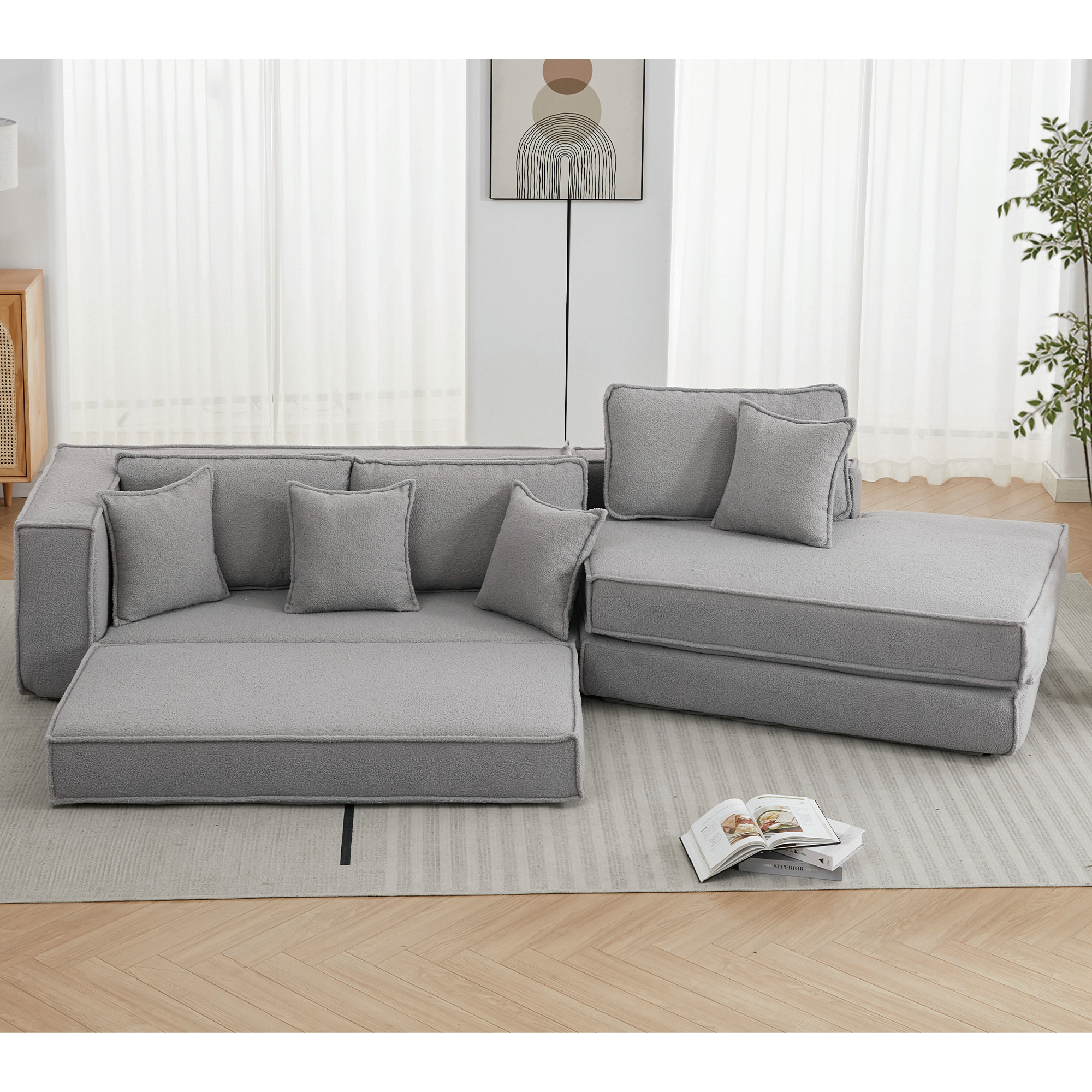 [NEW ARRIVED] [VIDEO PROVIDED]  Folding Convertible Out Sleeper Sofa Bed,2-in-1,  Combination Convertible Sofa,3 seat, Upholstered,Fold Out Floor Gaming Sofa Bed , Lamb Velvet Fabric,Living Room, Gray