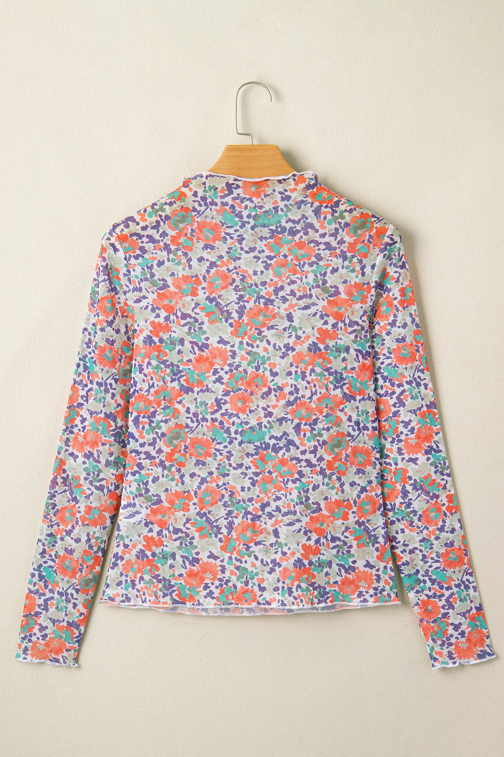 Floral Mesh Long Sleeve Mock Neck Top