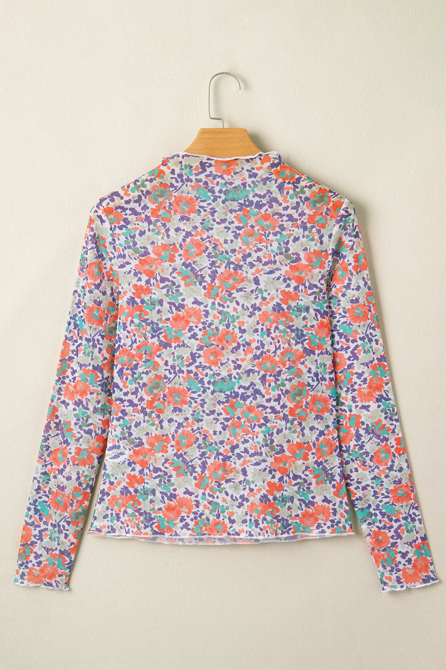Floral Mesh Long Sleeve Mock Neck Top