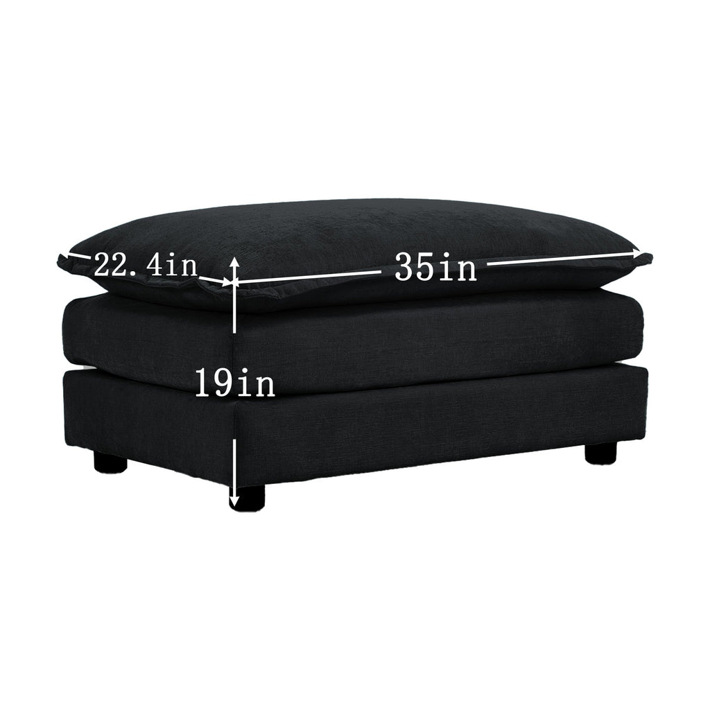 Free Combination Comfy Upholstery Modular Oversized L Shaped Sectional Sofa With Reversible Ottoman, Black Chenille