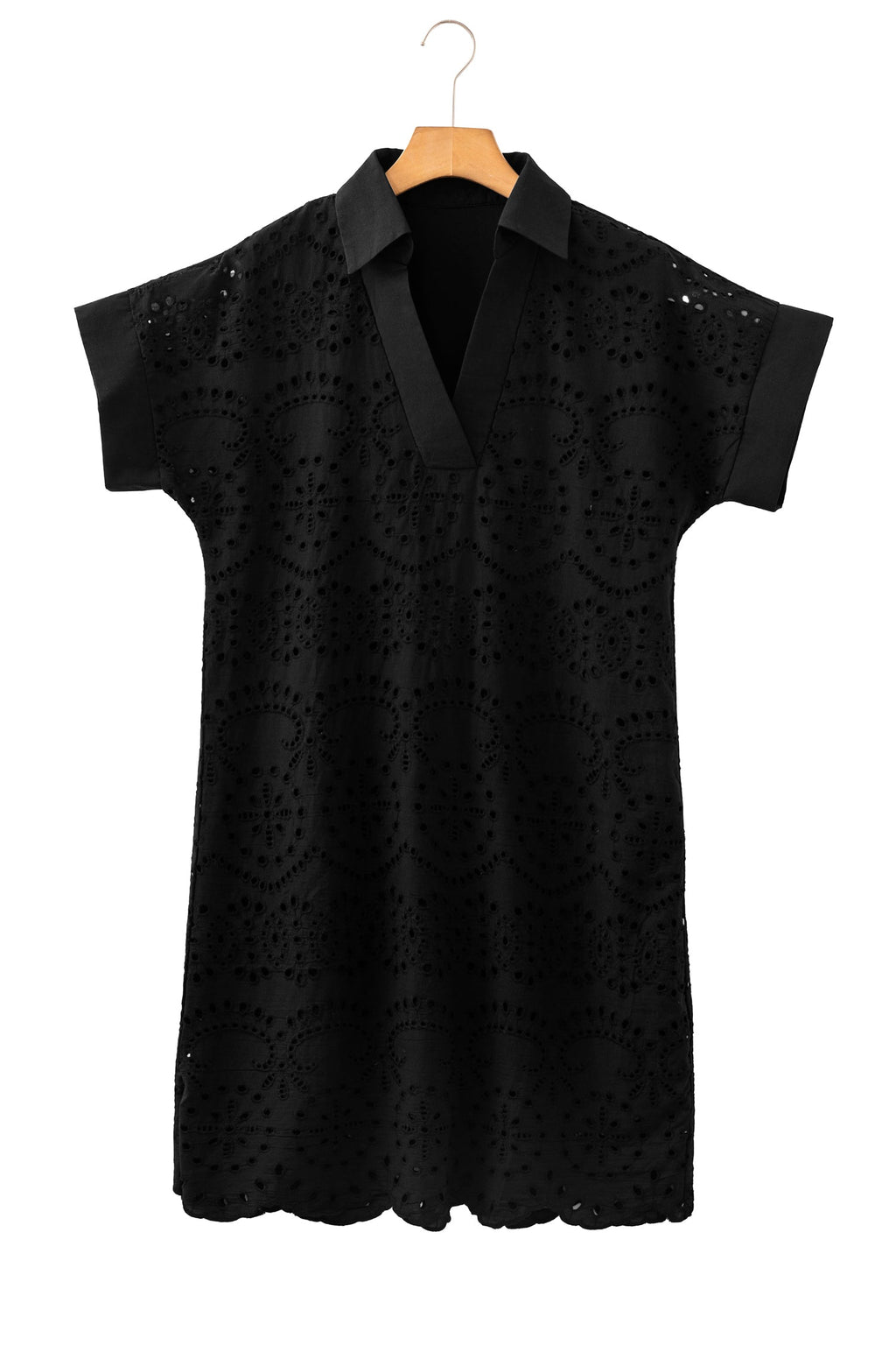 Solid Eyelet Embroidered T-Shirt Mini Dress