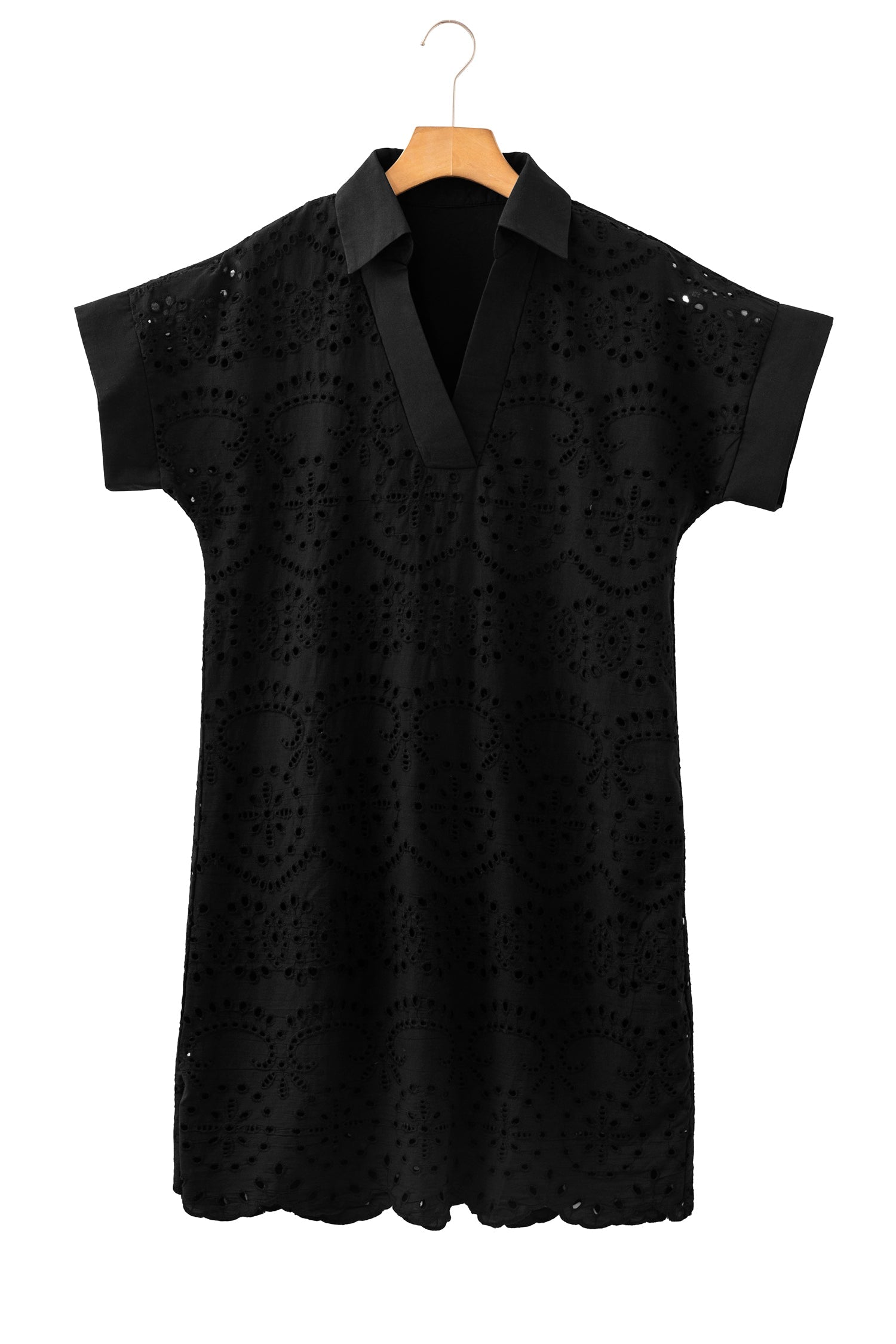 Solid Eyelet Embroidered T-Shirt Mini Dress
