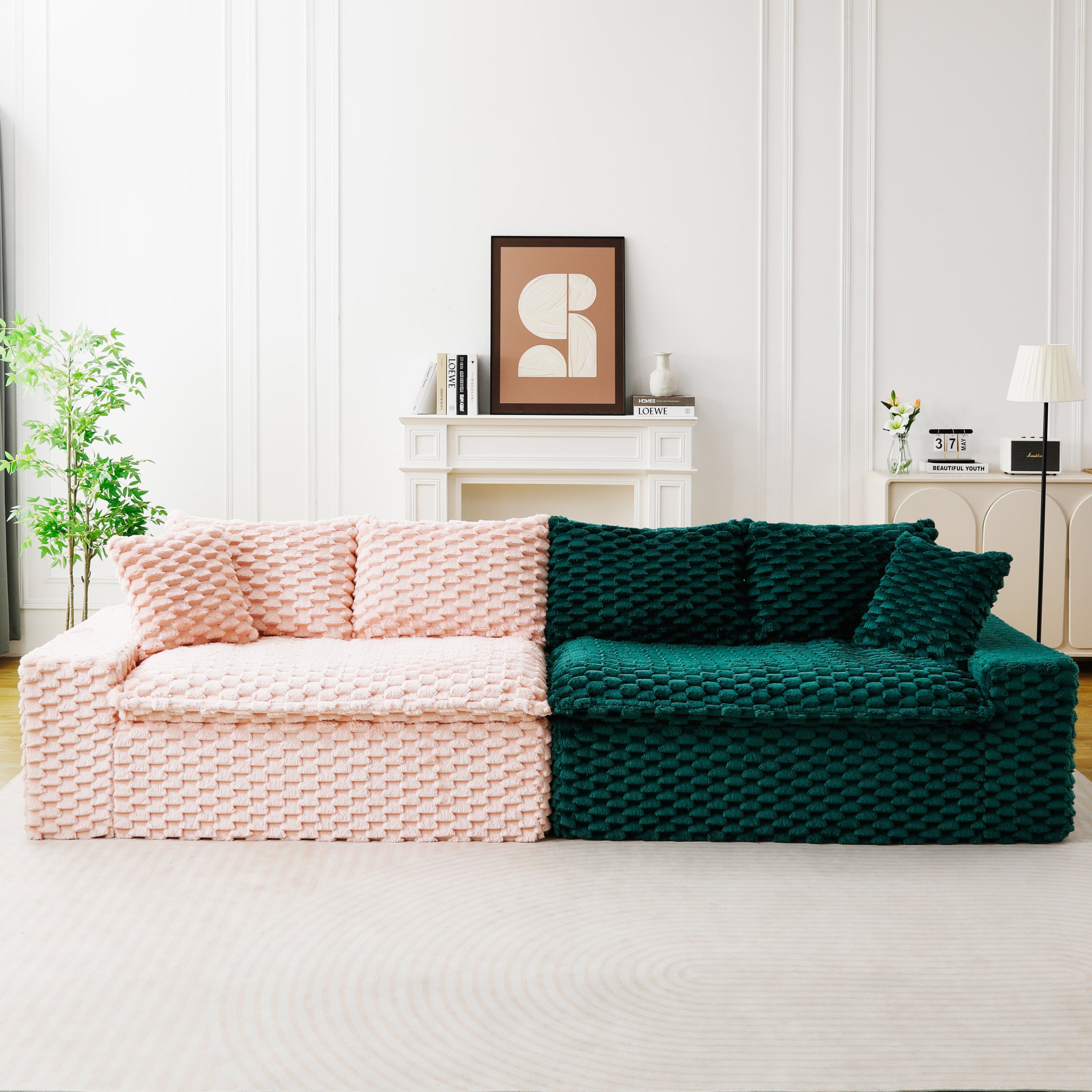 Luxury Color-Block Turtle Velvet Multifunctional Sofa - Arrangeable in Single Row, Side-by-Side or Facing Each Other, Stylish Living Room Furniture for Cozy Home Decor
