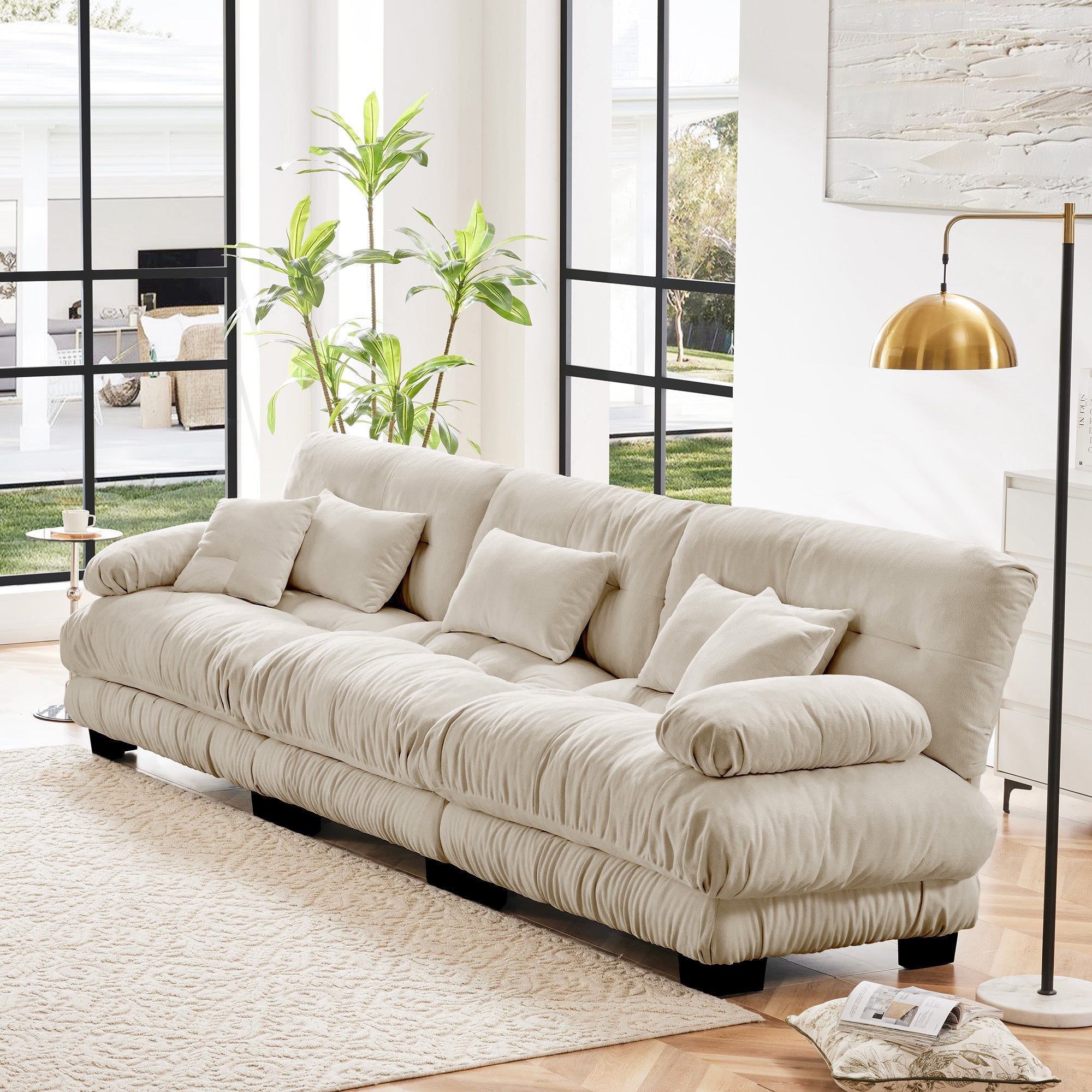 3-Seater Sectional Sofa Modular Deep Seat Sofa Couch , Chenille Sofa Soft Comfy Upholstered Furniture for Living Room, Apartment, Studio, Office,Chenille Light coffee