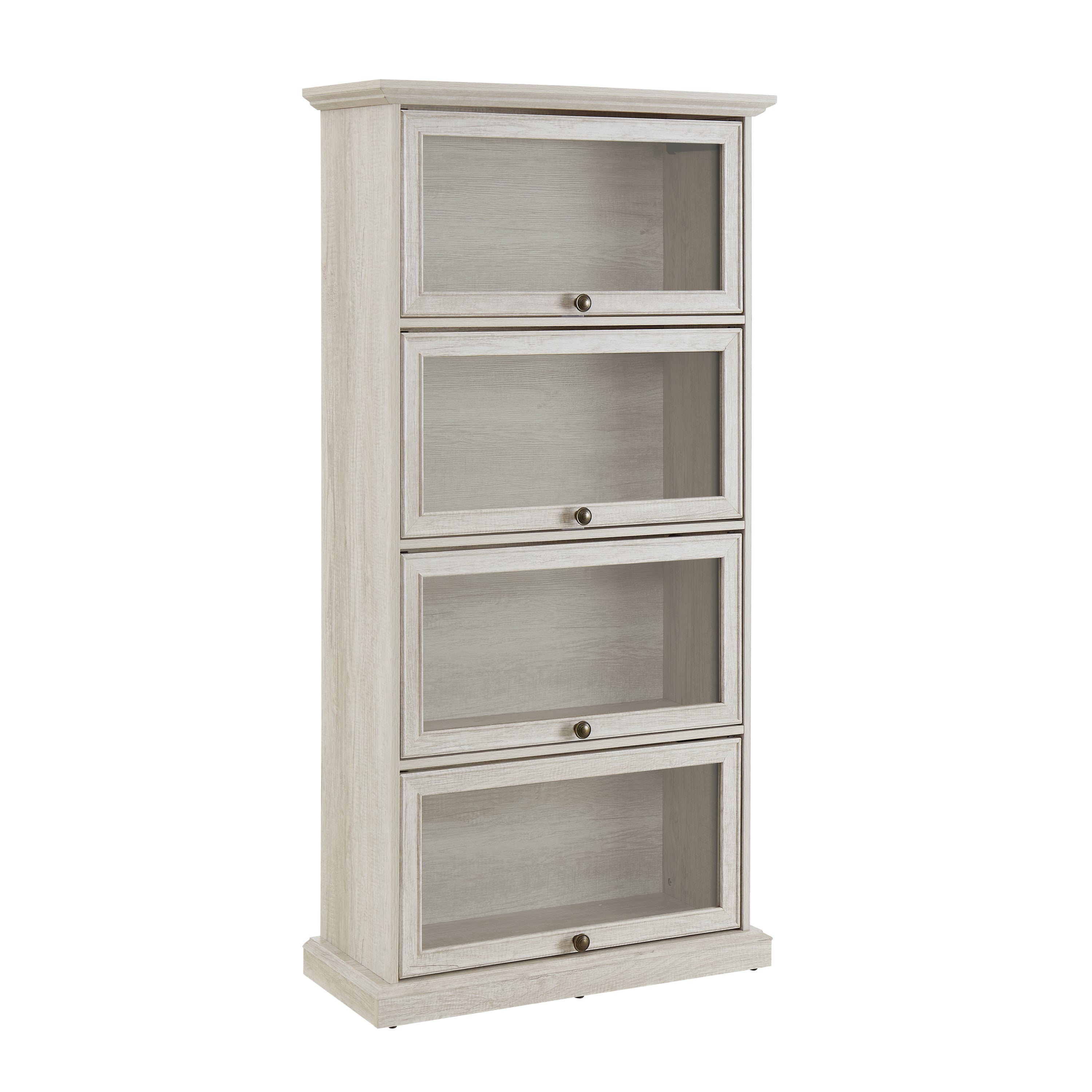 Glass display cabinet 4 Tier Glass Display Cabinet Storage Curio Cabinet with Flip up Glass Doors, Collectors Showcase Toy Figure Organizers Rack, Bookcase for Living Room White