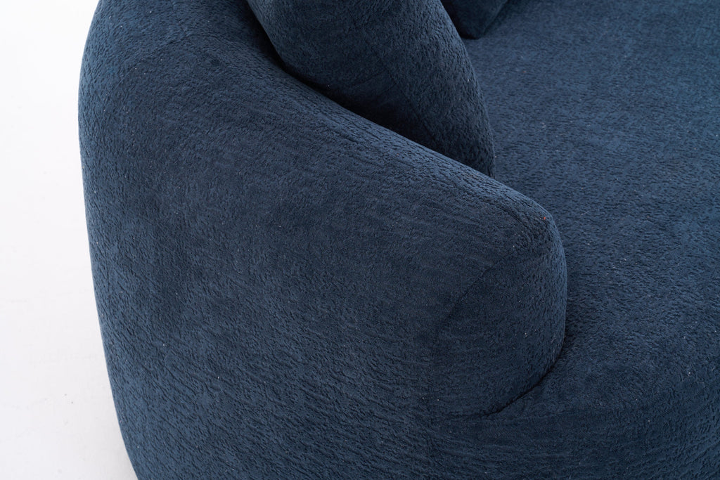 Compression Sponge Sofa Blue Curved Modular Sectional, 30D High-Density Chenille Sleeper Couch for Apartment, Living Room,110'L
