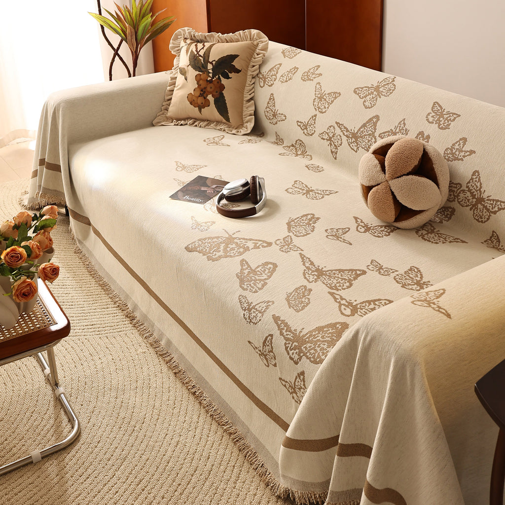 Butterfly Jacquard Soft Couch Blankets Cover for Couch Reversible Modern Sofa Slipcover Throw Covers