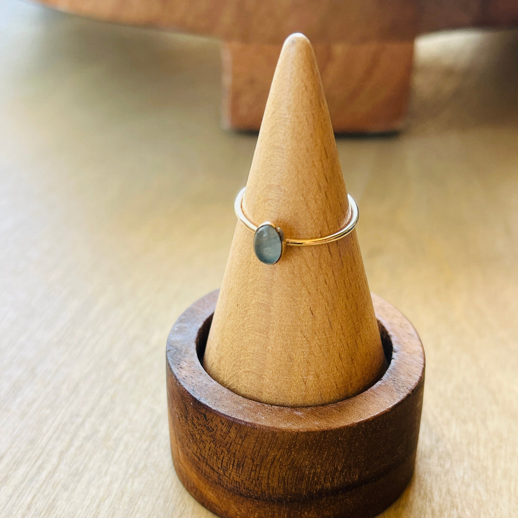 14k gold filled OVAL BLUE JADE GEMSTONE RING