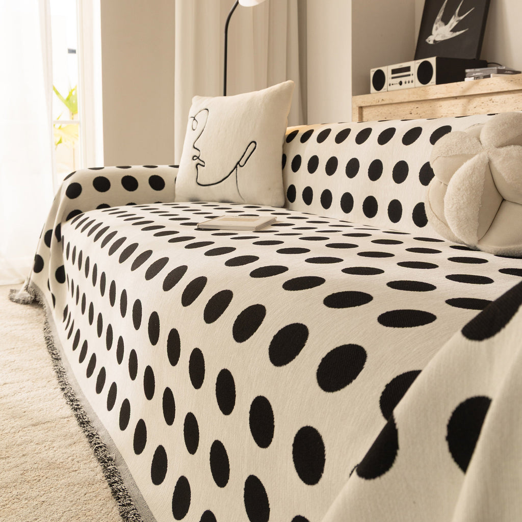 Chenille Polka Dot Sofa Cover Throw, Soft Thick Couch Cover Blanket Furniture Covers