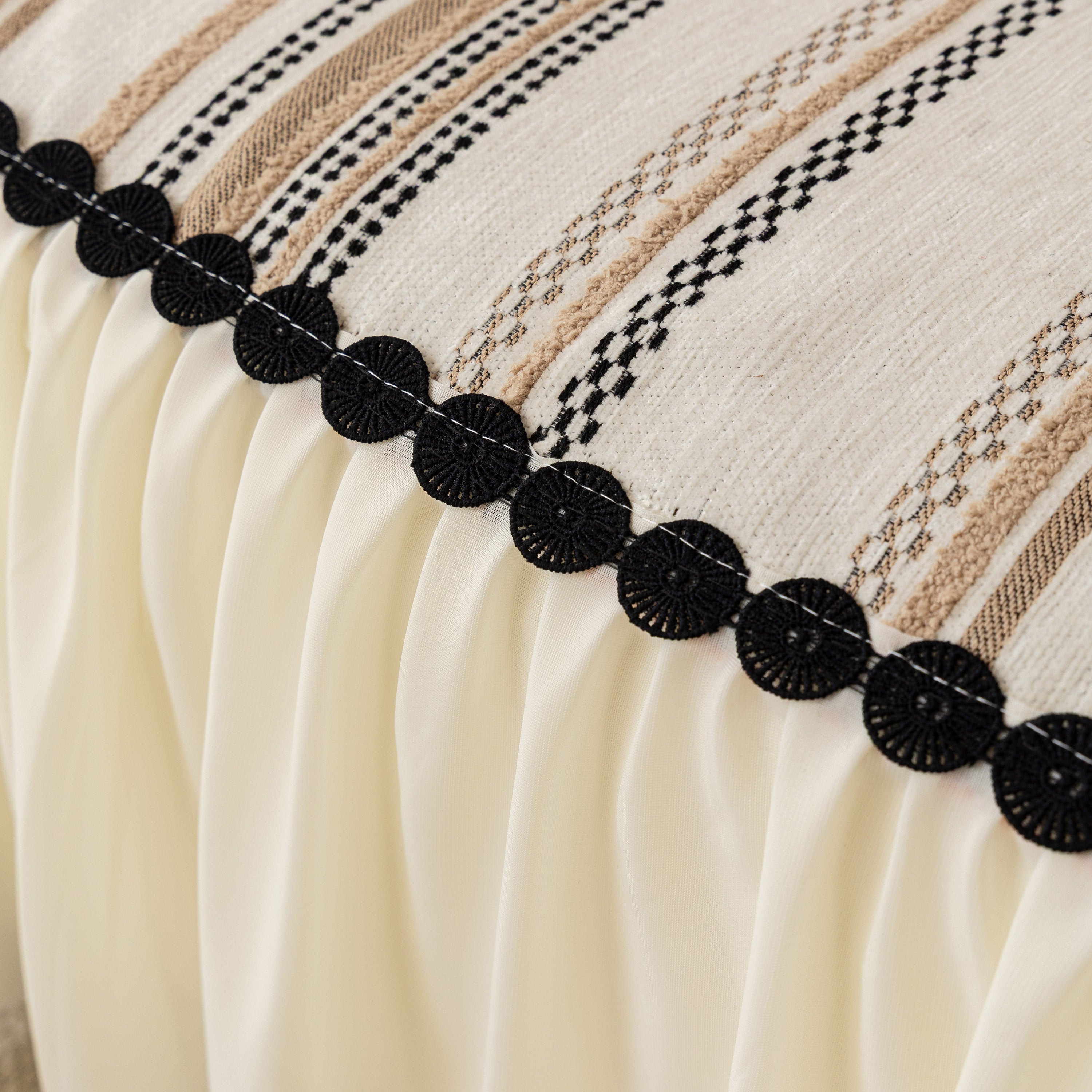 Boho Striped Couch Cover with Sheer Ruffle Skirt, Decorative Couch Throw Blanket