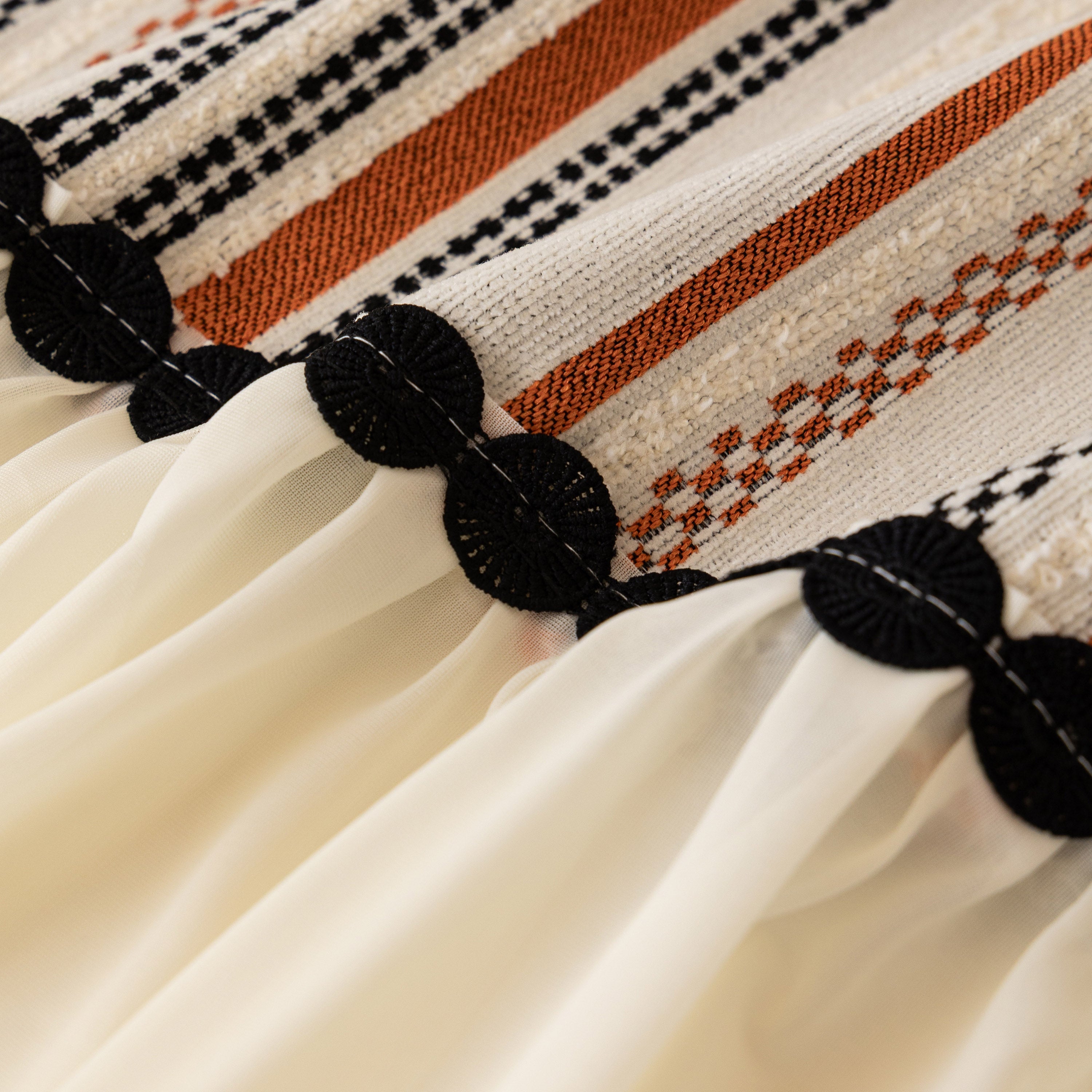 Boho Striped Couch Cover with Sheer Ruffle Skirt, Decorative Couch Throw Blanket