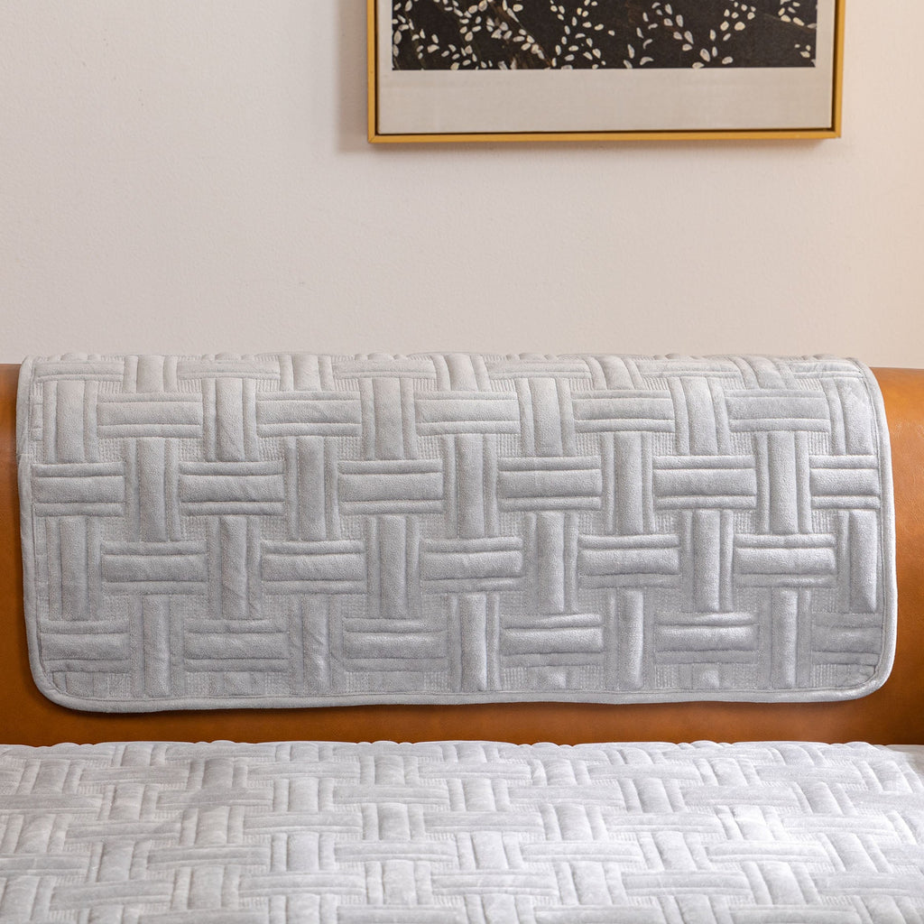 Quilted Velvet Sofa Cover, Thick Padded Couch Protector with Raised Geometric Texture