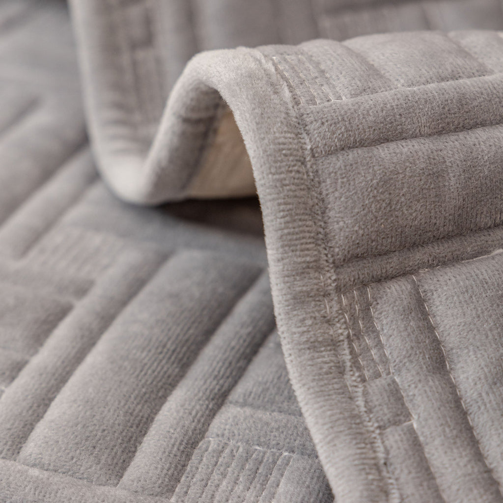 Quilted Velvet Sofa Cover, Thick Padded Couch Protector with Raised Geometric Texture