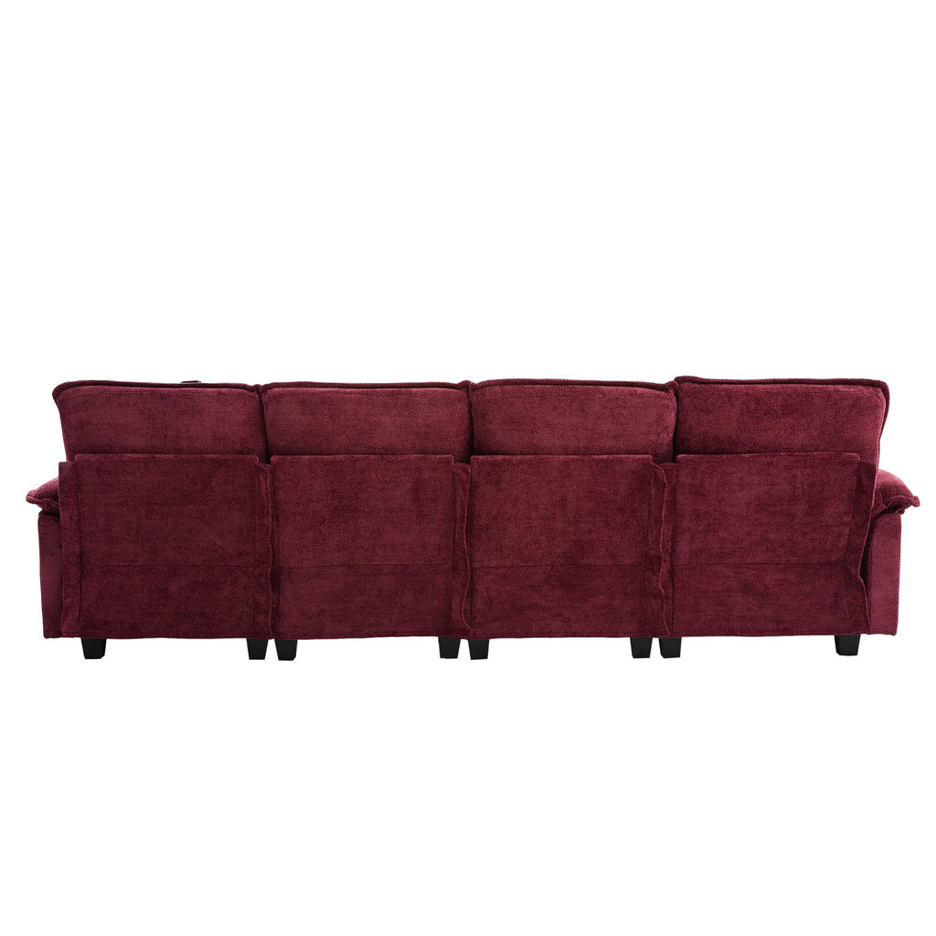 UNITED WE WIN 106' U Shape Sectional Sofa Cloud Couch for Living Room, Upholstery Comfy Modular Sofas, 4 Seat Chenille U-Shaped Sleeper Sofa with Chaise Lounge, Ottoman & Pillows