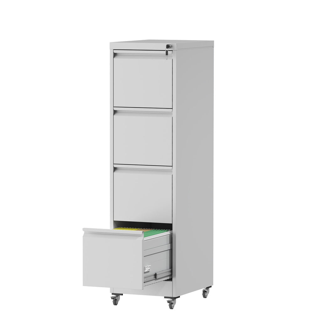 4 Drawer Metal Locking Vertical File Cabinet with Wheels - Heavy-Duty Lockable Storage for Home & Office, Black and White, 17.71'D x 15.16'W x 52.28'H