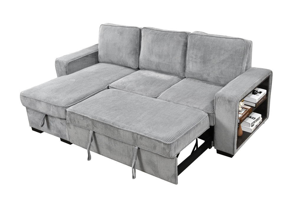 Modern Sofa L-Shaped Sectional Sofa Pull Out SofaBed Convertible Sleeper Sofa Bed with Storage Chaise & USB Port & Cup Holder for Living Room - Light Gray