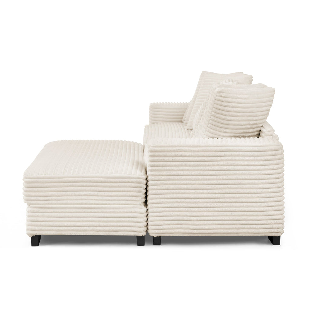 Corduroy Tufted Upholstered Sleeper Sectional Sofa, L-Shaped Modular Convertible Sofa , Can freely change the position of the footrests-Beige(Assembly is required)