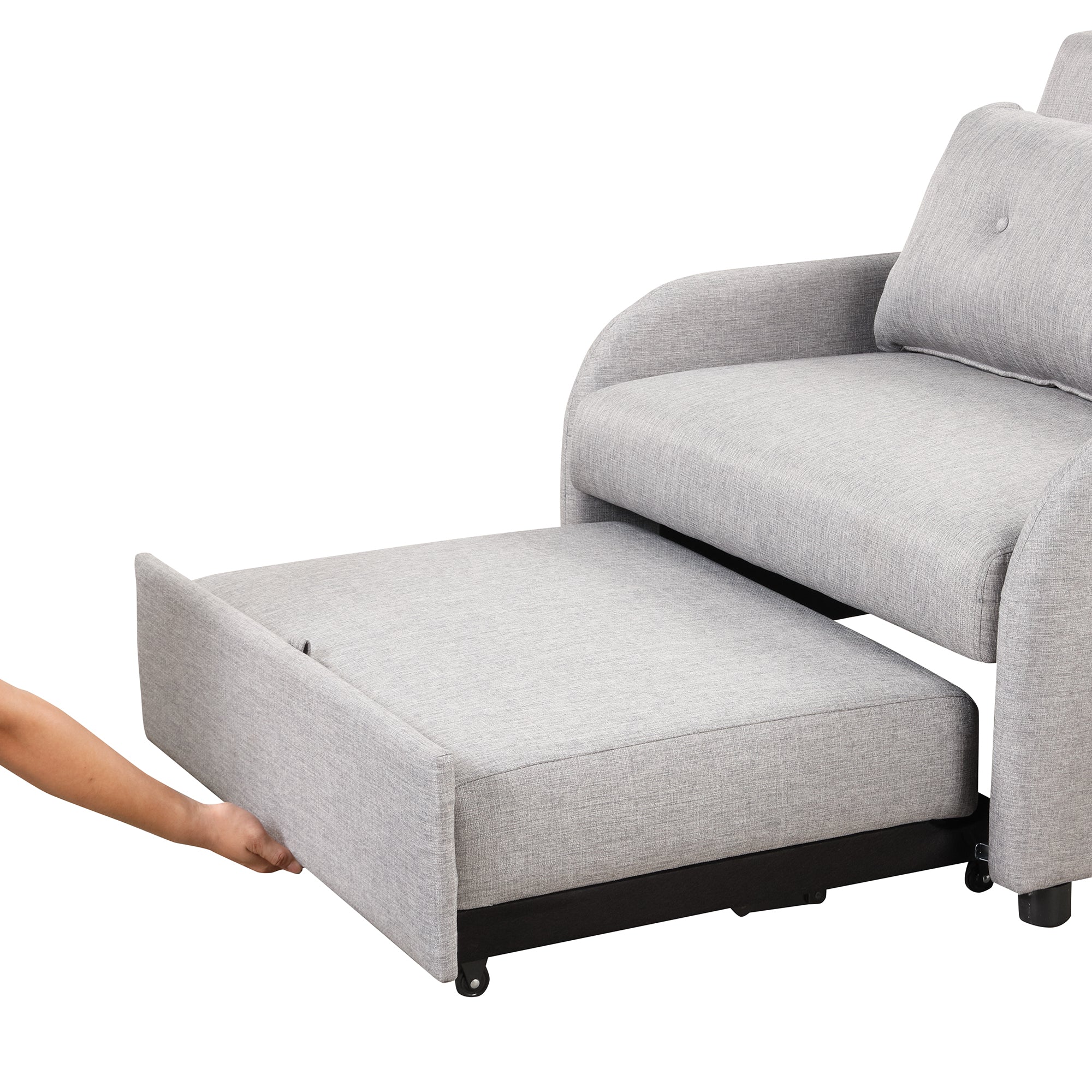3-in-1 Pull Out Sofa Sleeper with Wing Table and USB Charge, Gray Linen, Iron Frame, 36.2-71.7'D x 42.9'W x 35.8'H