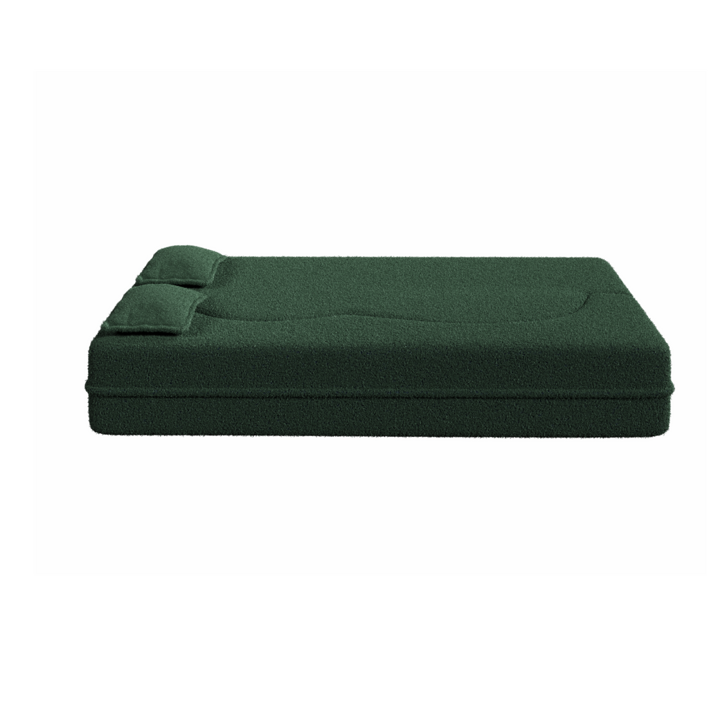 Modern Floor Sofa with 2 Pillows,Convertible Teddy Fabric Foam Filled Sleeper Sofa Bed,15 ' Full Size Folding Mattress for Living Room,Guest Bed,Playroom,no assembly required,Green