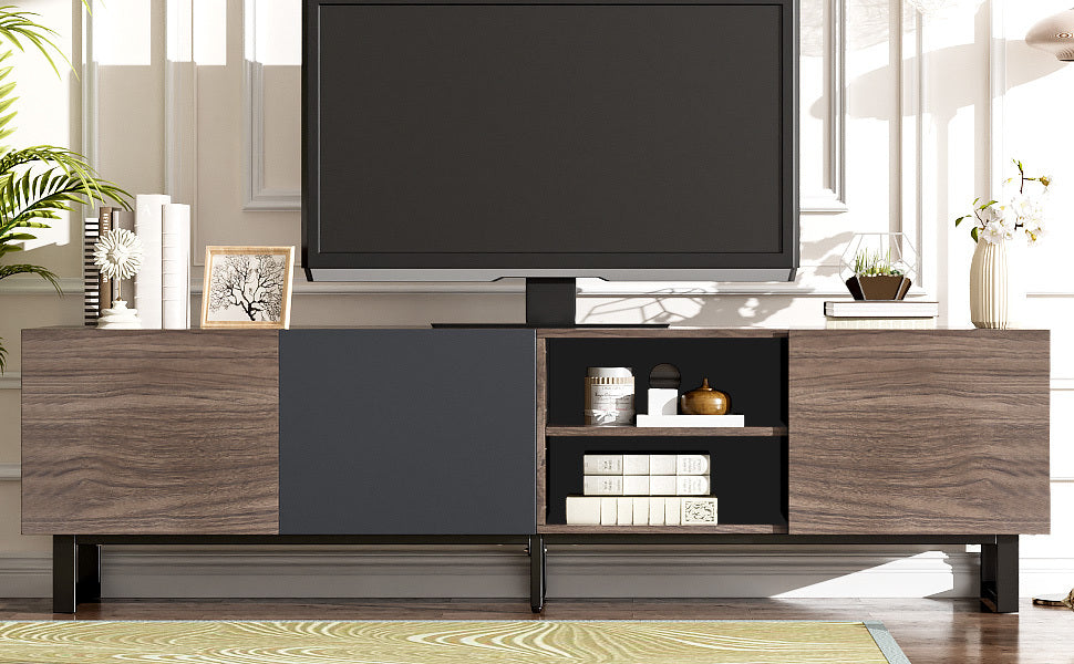 Modern TV with 3 Cabinets& Open Shelves, Color-matching Media Console Table for TVs up to 80'', Entertainment Center with Drop Down Door for Living Room, Bedroom, Home Theatre