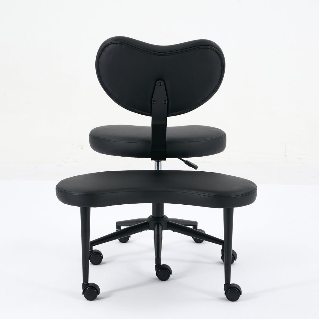 Meditation Chair Plus, Cross Legged Chair with Wheels, ADHD Chair, Criss Cross Desk Chair with Lumbar Support and Adjustable Stool, Flexible Design for Fidgety Sitters, Black PU