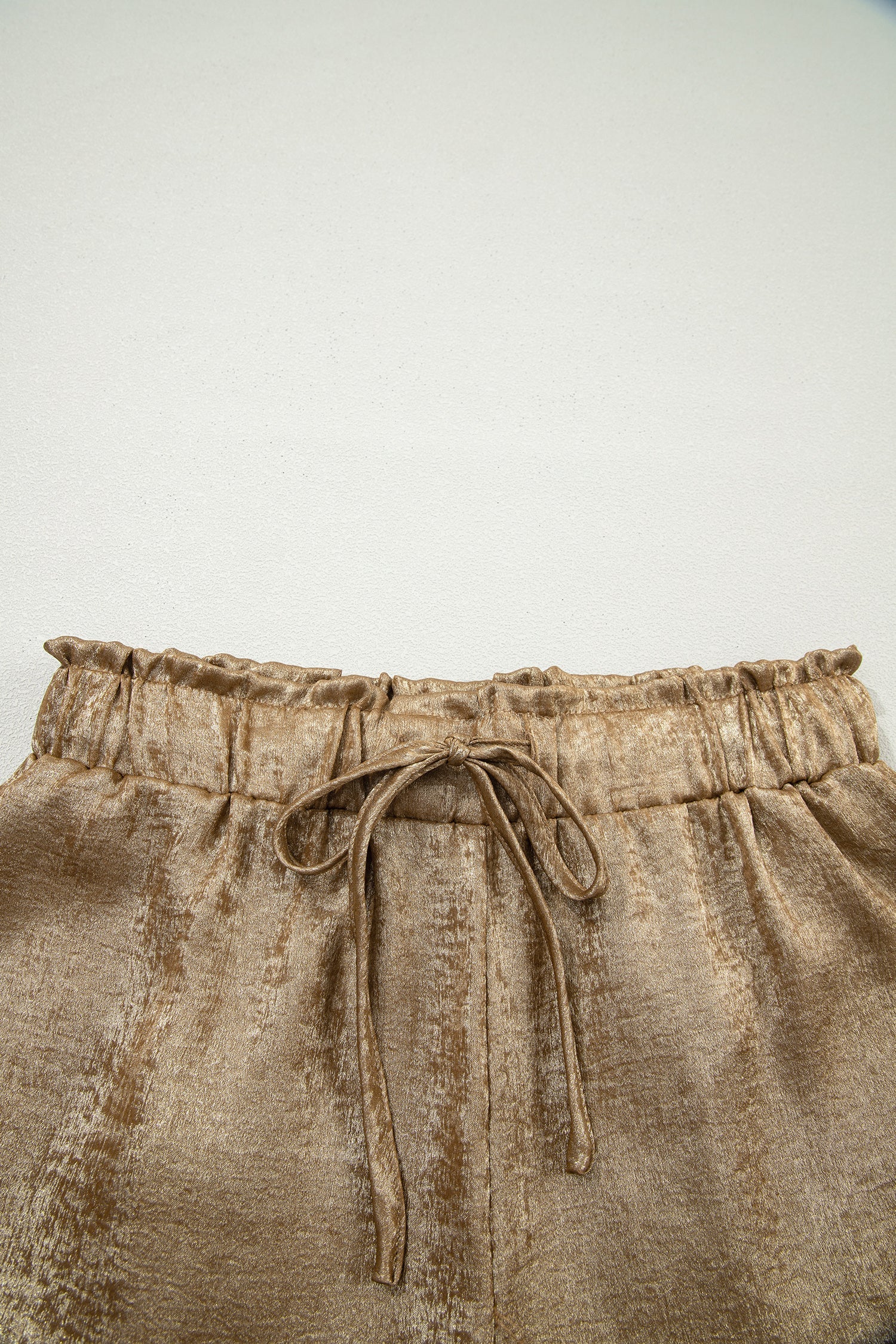 Metallic Tie Elastic Waist Cuffed Hem Shorts