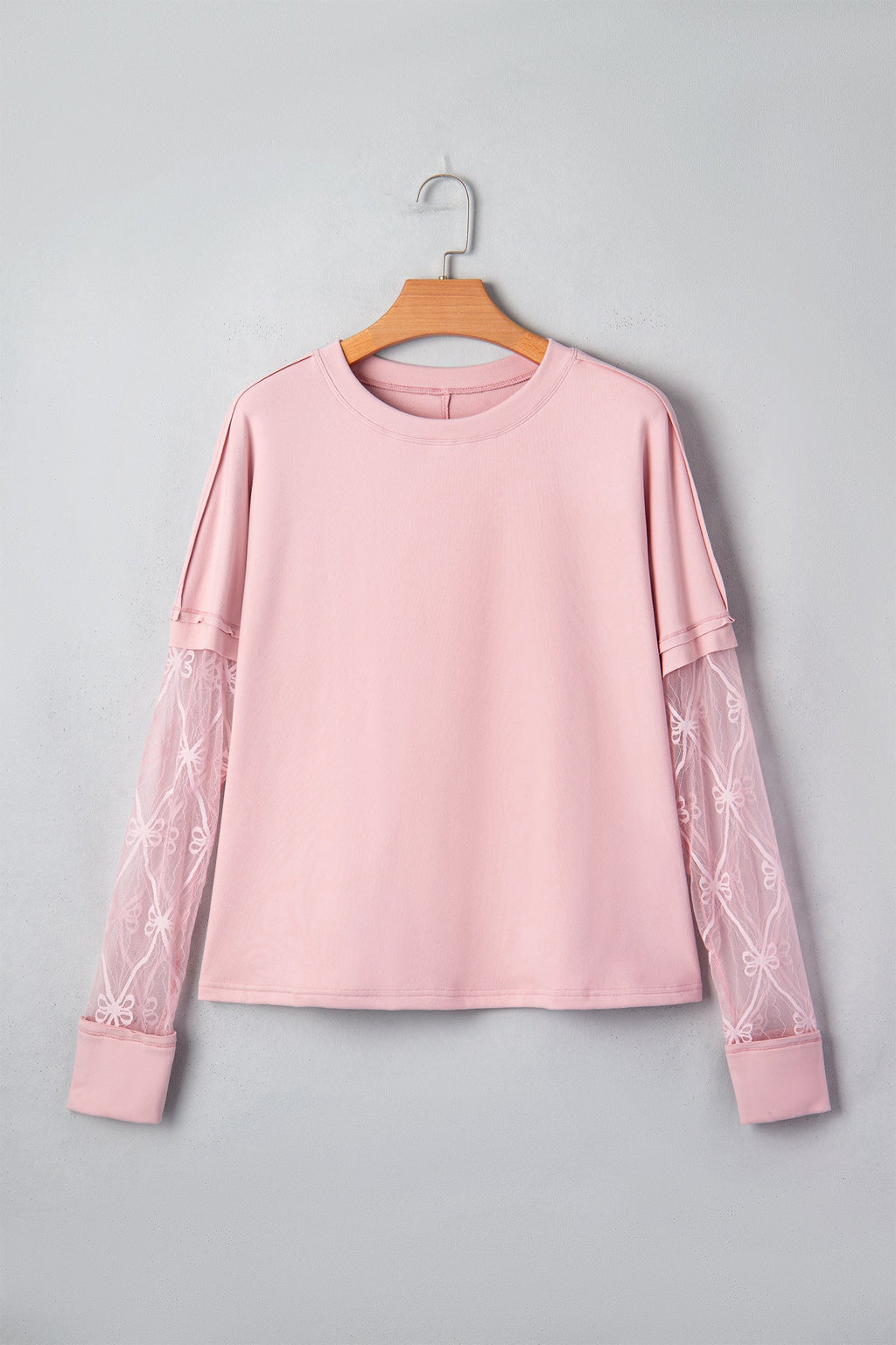 Bow Mesh Patchwork Long Sleeve Tee