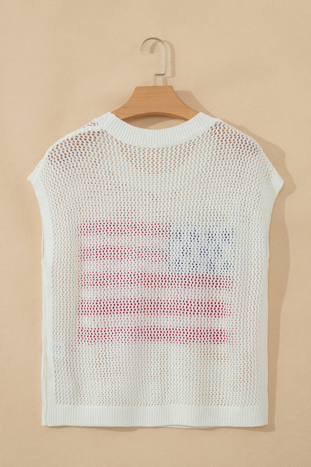 USA Flag Crochet Short Sleeve Sweater Top