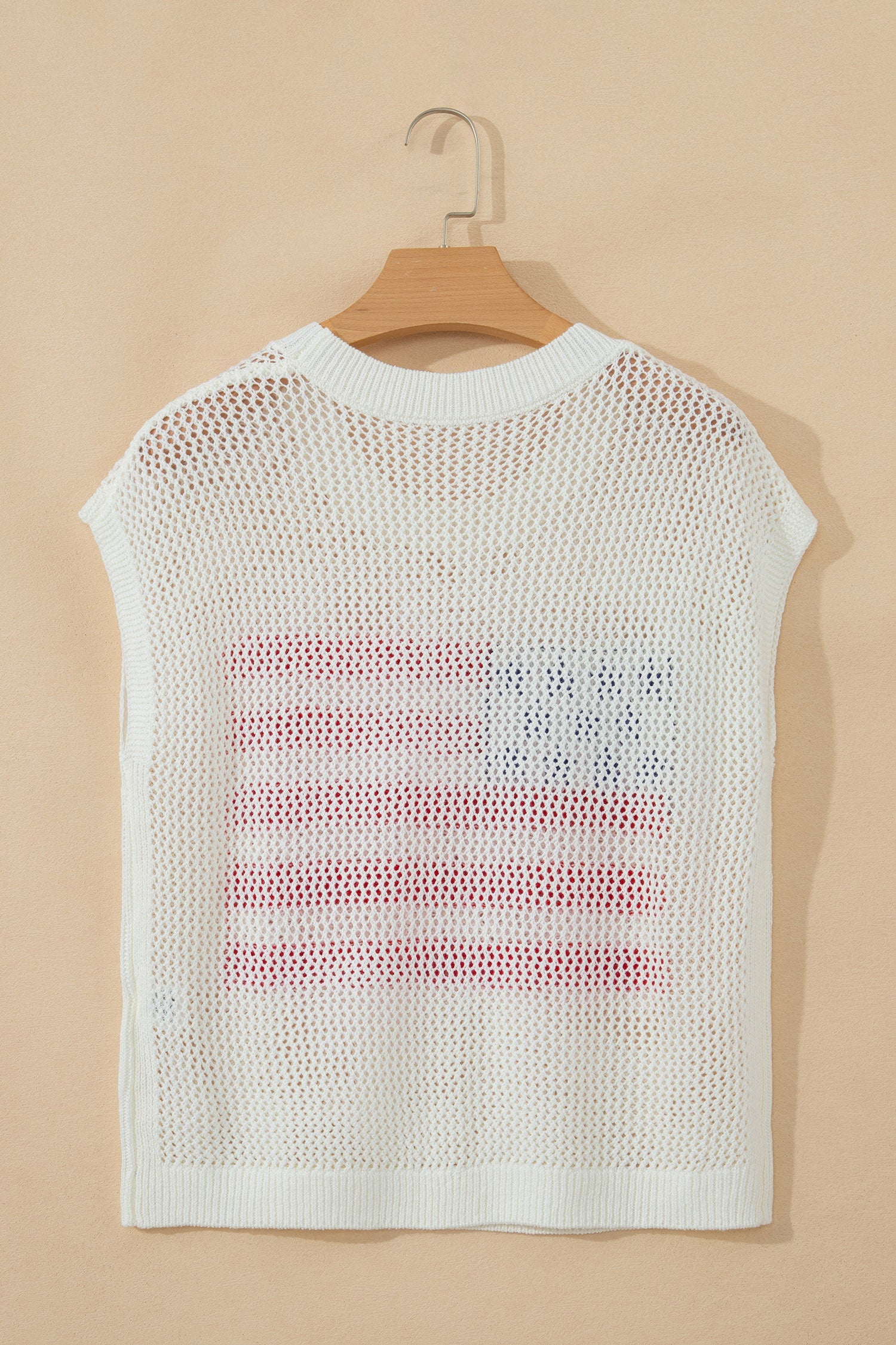 USA Flag Crochet Short Sleeve Sweater Top
