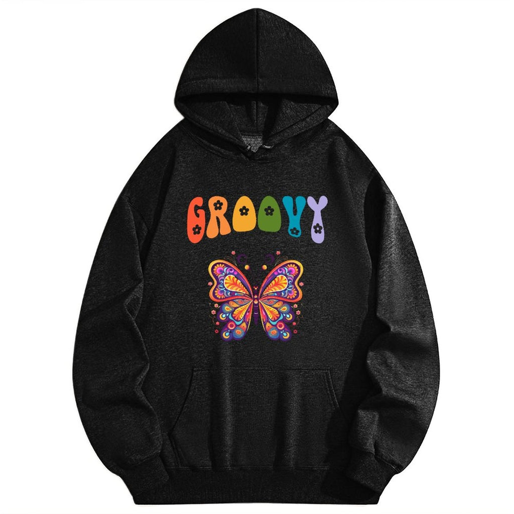 Groovy Butterfly Hooded Sweatshirt with Drawstring (Front Print)