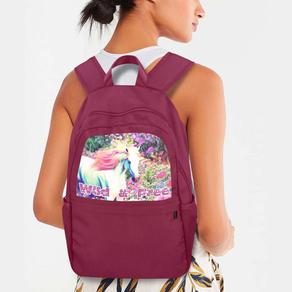 Wild & Free White Horse Magenta Backpack | Upper Part Printing