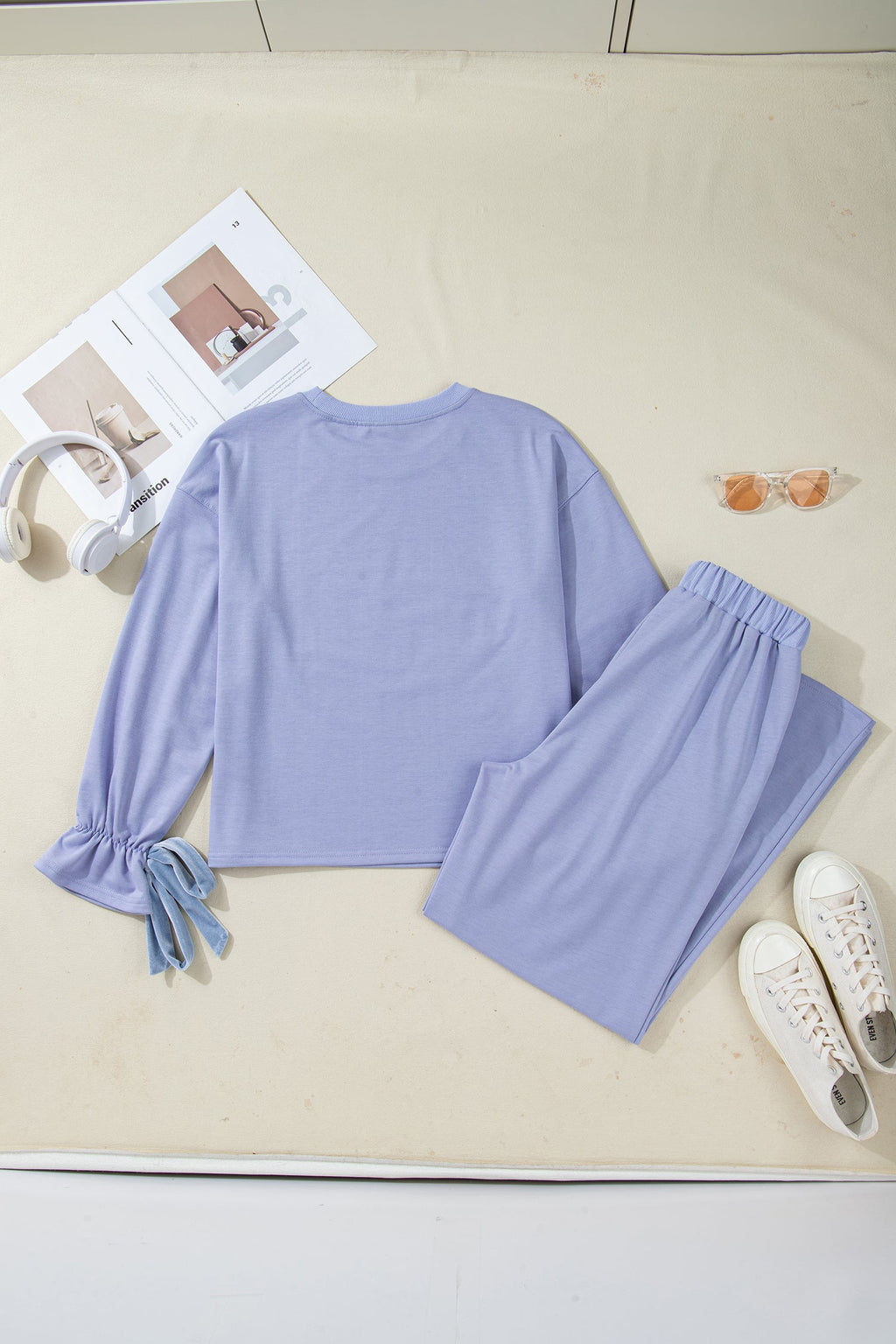 Flounce Long Sleeve Top & Drawstring Pants Velvet
