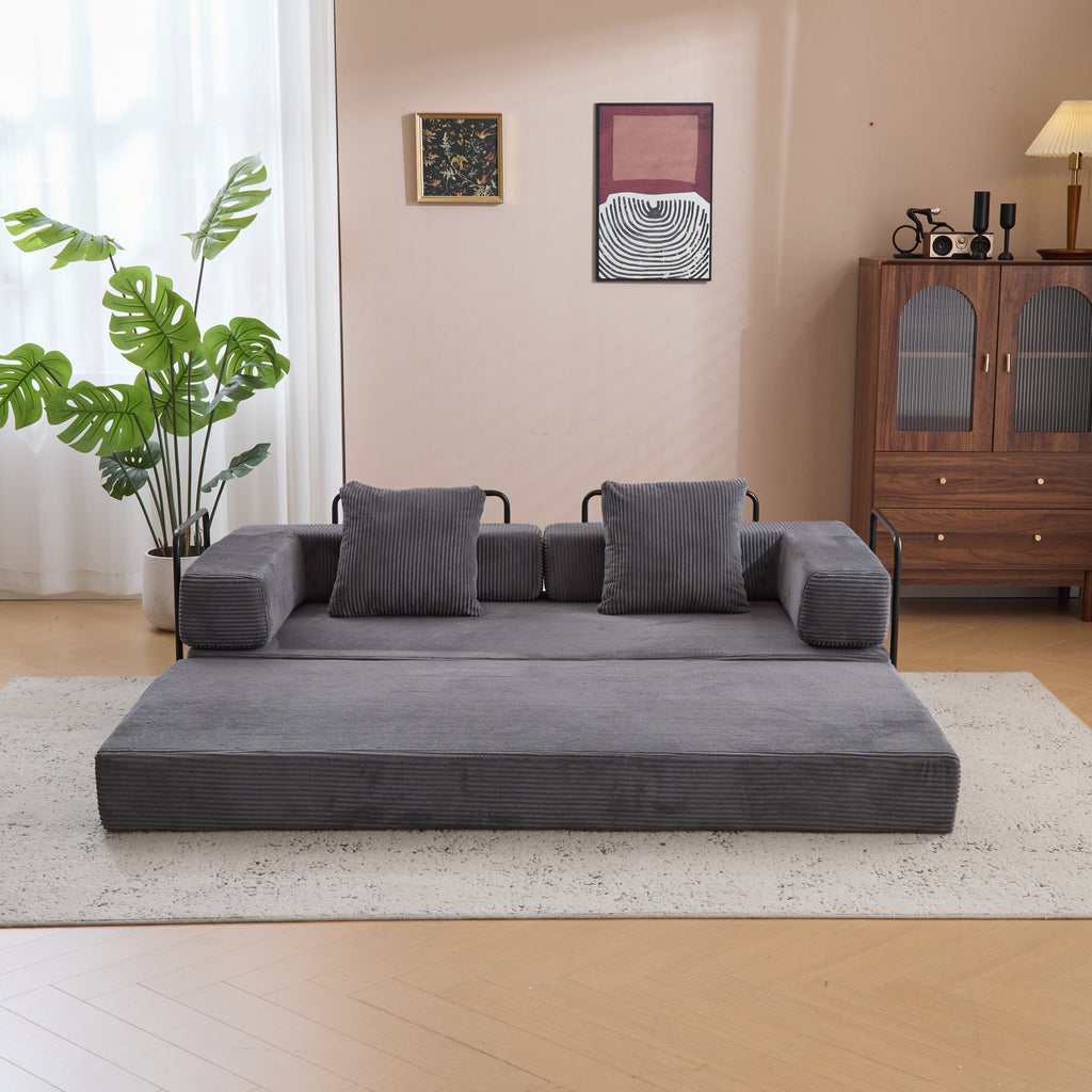 Floor Couch,Compression Sofa,Convertible Floor Sofa Bed-with Pillow Back Support Armrest,Comfy Futon Couch Lounge Sleeper Bed,Corduroy Fabric,for Living Room Bedroom (dark grey)