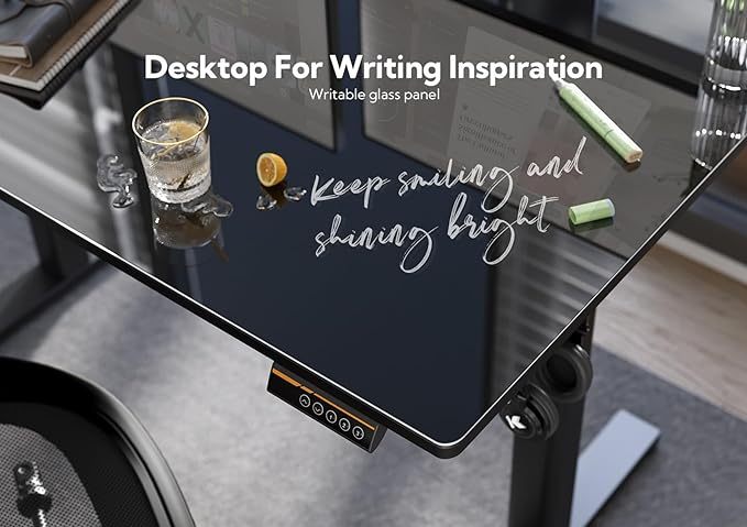 Claiks Glass Standing Desk, Electric Standing Desk Adjustable Height, 48 Inch Adjustable Stand Up Desk, Quick Install Home Office Computer Desk, Black