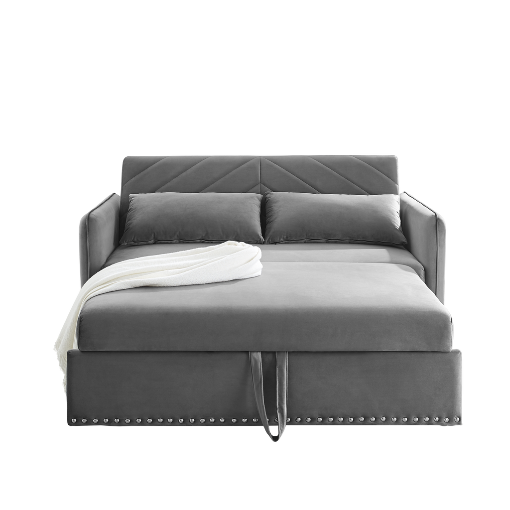 MH' Sleeper Sofa Bed w/USB Port, 3-in-1 adjustable sleeper with pull-out bed, 2 lumbar pillows and side pocket, soft velvet convertible sleeper sofa bed, suitable for living room bedroom