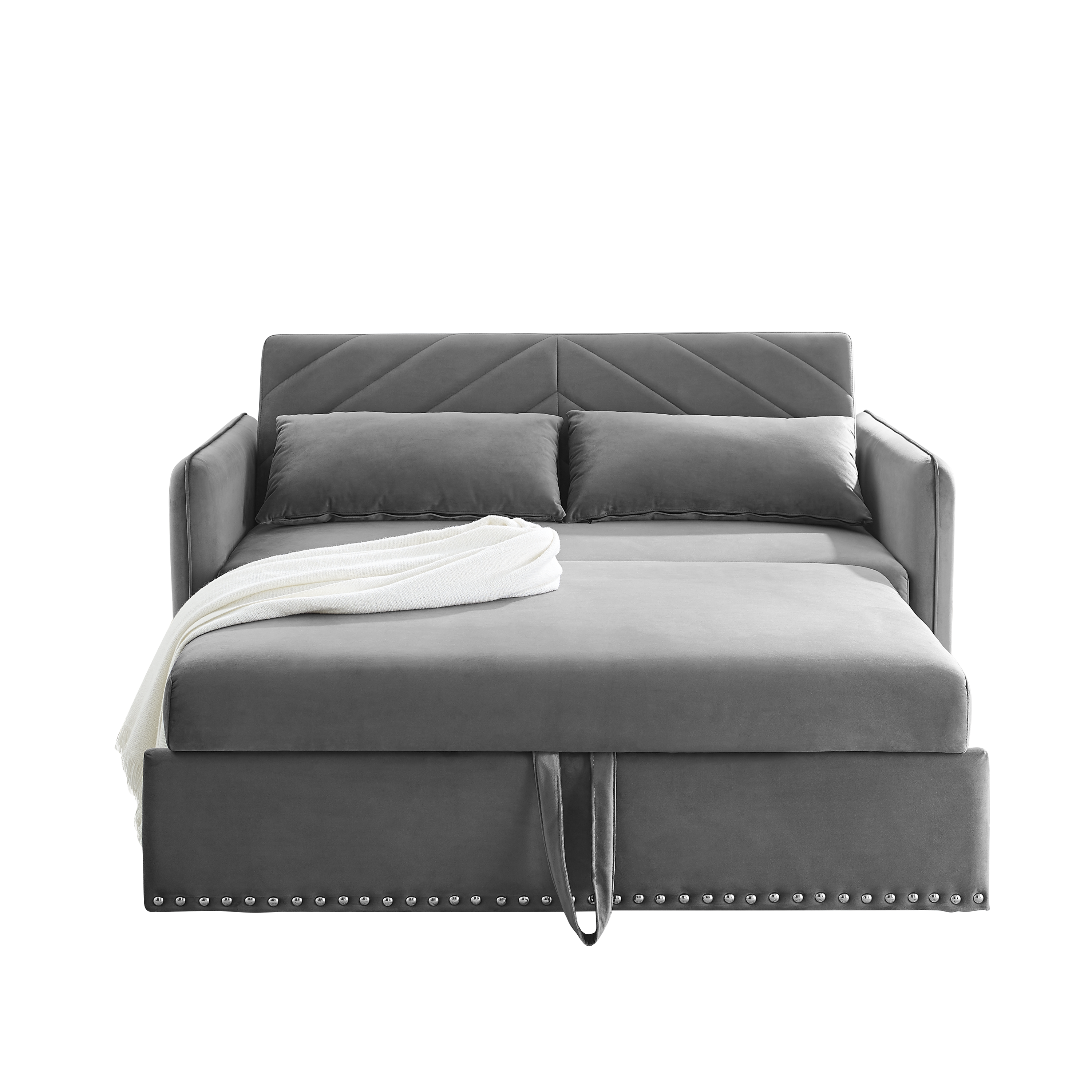 MH' Sleeper Sofa Bed w/USB Port, 3-in-1 adjustable sleeper with pull-out bed, 2 lumbar pillows and side pocket, soft velvet convertible sleeper sofa bed, suitable for living room bedroom