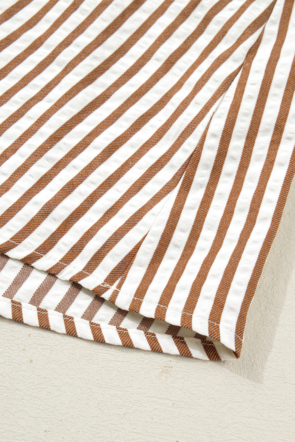 Stripe Shirred V-Neck Short Puff Sleeve Blouse