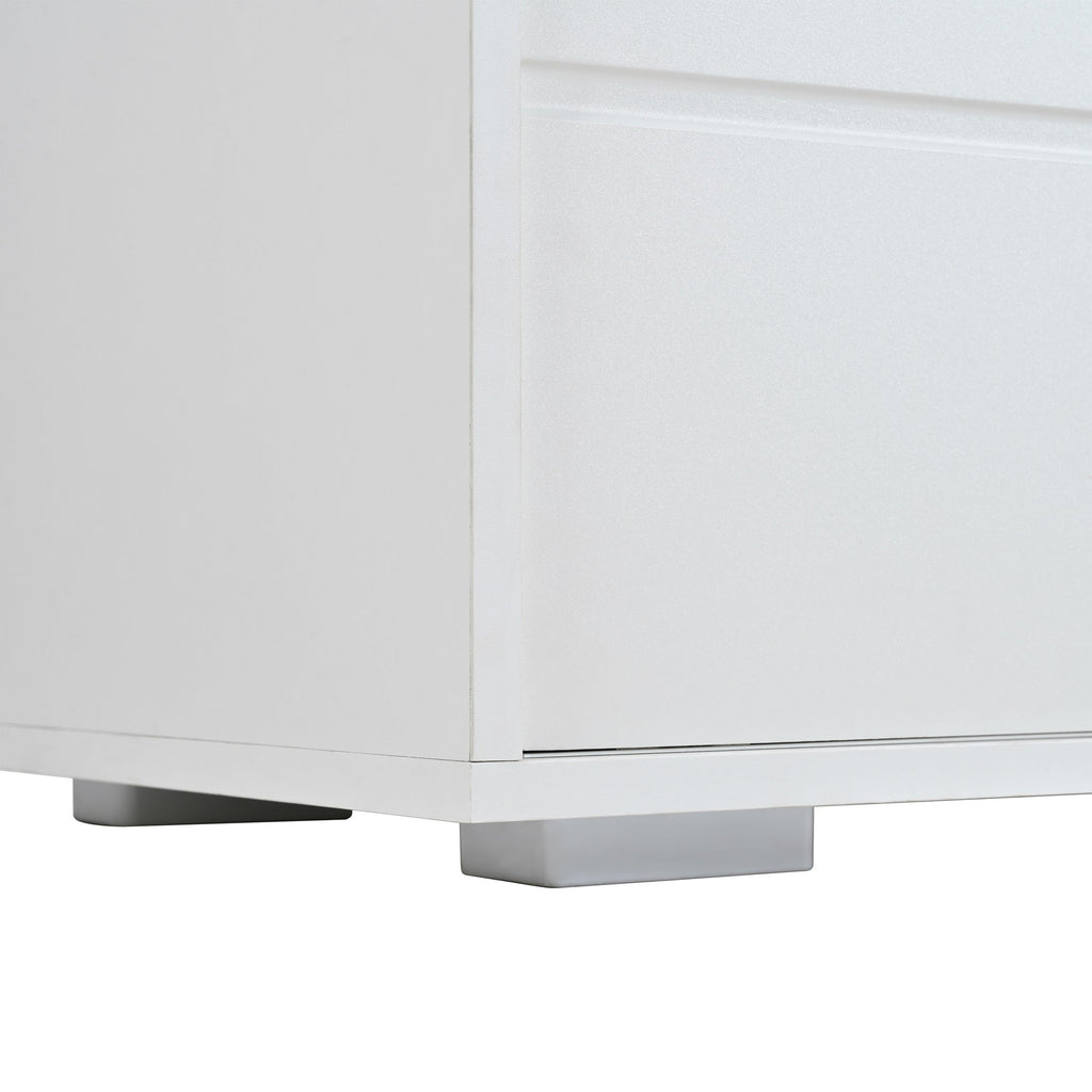 ON-TREND Modern TV Stand with Fluted Glass Door for TVs Up to 100', Media Console with Sliding Door & 2 Drawers, Free-Combination Entertainment Center with LED Light for Living Room, Bedroom, White