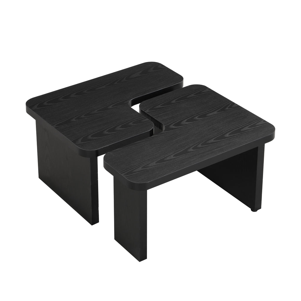 47.24*23.62 inch and 35.43*31.49 inch Rectangle Wood Detachable Coffee Table, Single L Shape Farmhouse Coffee Table for Dining Room, Garden, black